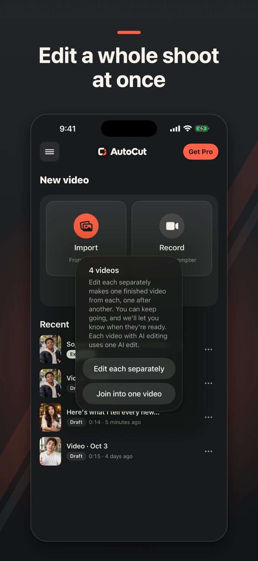 Edit several videos at once